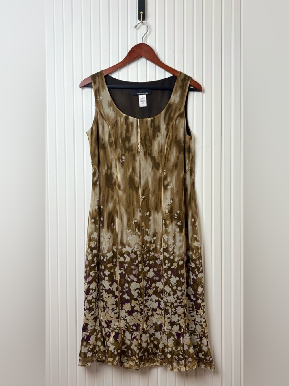 Jones New York 100% Silk Floral Sleeveless Dress 8 Forest Fairy Hippie Spring